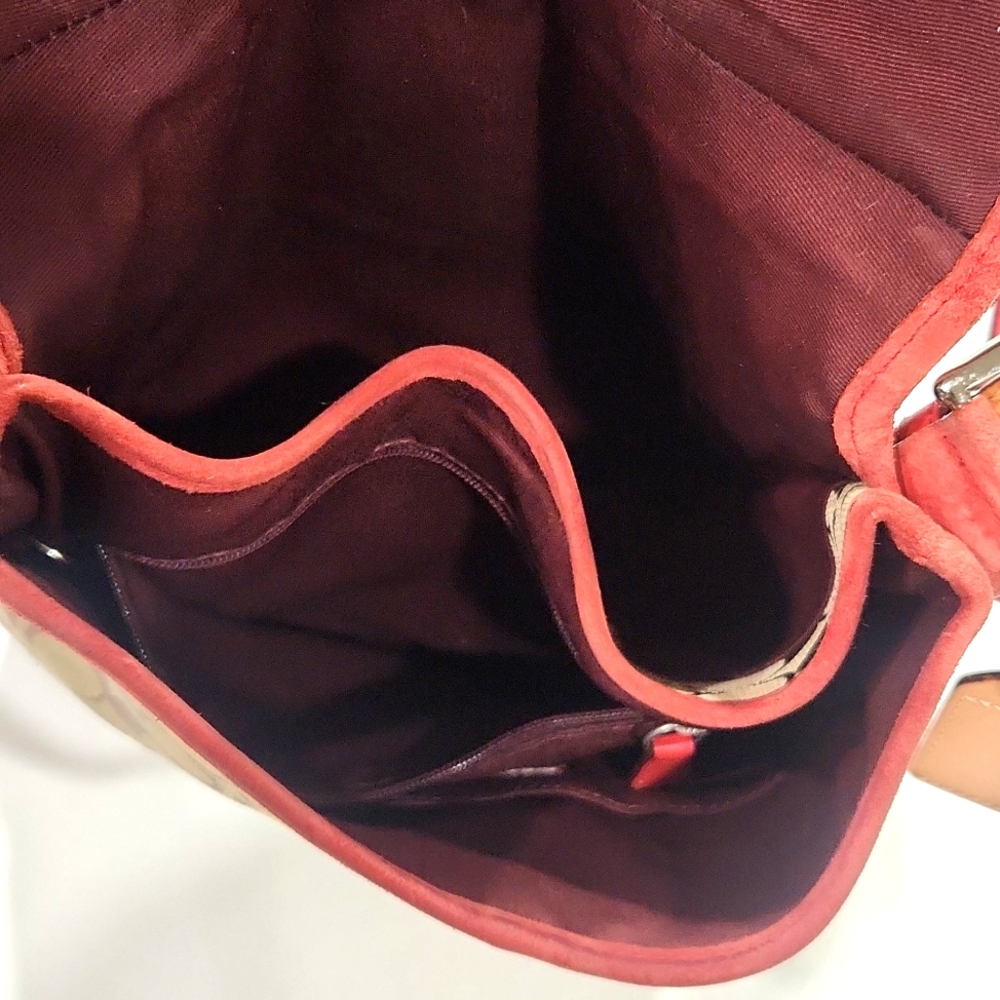Coach Canvas Suede Signature C Red Crossbody Shoulder Bag - Picture 6 of 13
